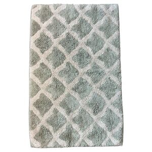 Pottery Barn Bath Mat, Sage Green & Cream Lattice Design, Plush, Bathroom Decor